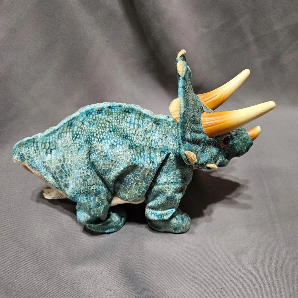 Playskool Hasbro 2008 Triceratops Dinosaur Plush Teal Blue walking talking‎